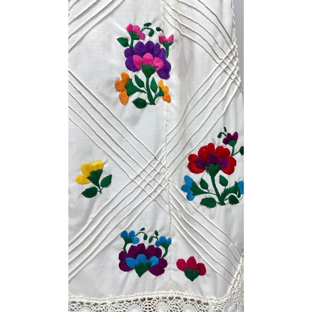 Vintage 70s Mexican Embroidered Halter Maxi Dress Sz S Crochet Lace Boho Cottage - Picture 12 of 13